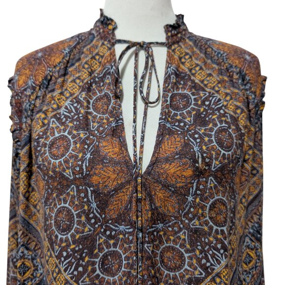 Free People Womens Size XS Little Runaway Brown Geometric Medallion Ruffle Top - Picture 4 of 10